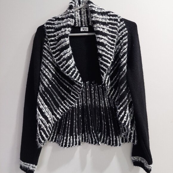 MOU ITALY Black and White Knit Cardigan Wool Mohair Blend Size L - Picture 1 of 10